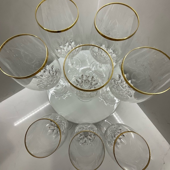Gorham Crystal Diamond Wine Glasses With Gold Rims set of 8 - Picture 3 of 11